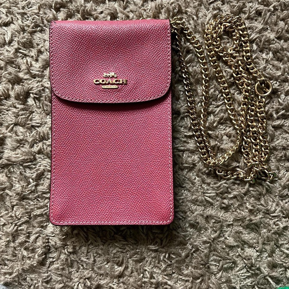 Coach Rose Crossbody Phone Pouch with Gold Chain